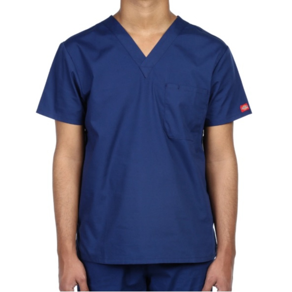 DICKIES UNISEX V-NECK ONE POCKET SCRUB TOP - NAVY Both Top/Bottom Included